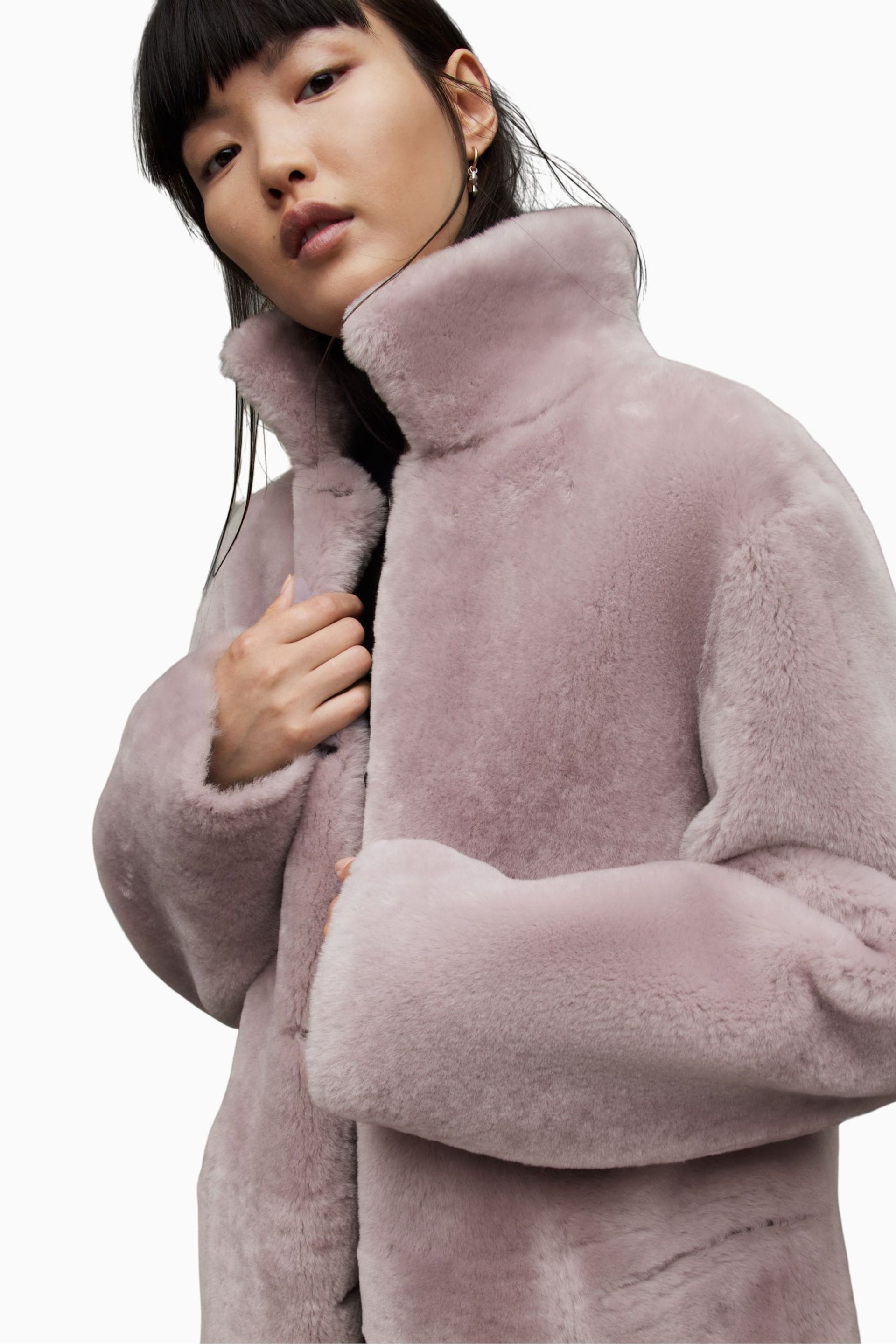 AllSaints Pink Serra Shearling Coat - Image 8 of 9