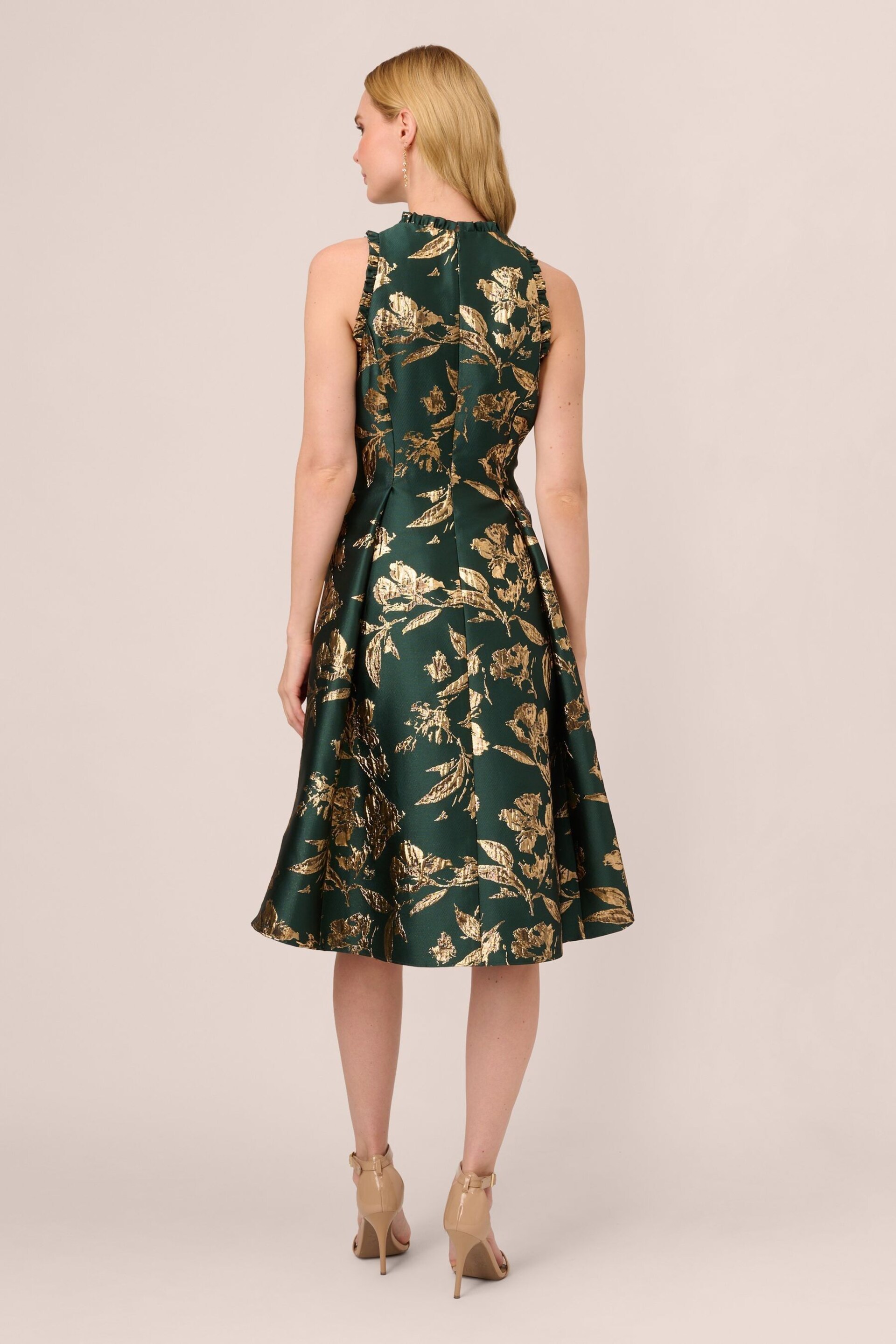 Adrianna Papell Green Ruffle Jacquard Dress - Image 2 of 7