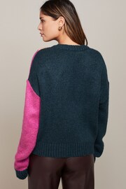 Teal Blue Colourblock Crew Neck Jumper - Image 4 of 7