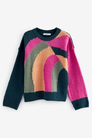 Teal Blue Colourblock Crew Neck Jumper - Image 6 of 7