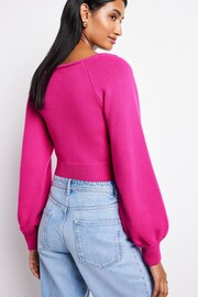 Bright Pink Square Neck Volume Sleeve Jumper - Image 3 of 6