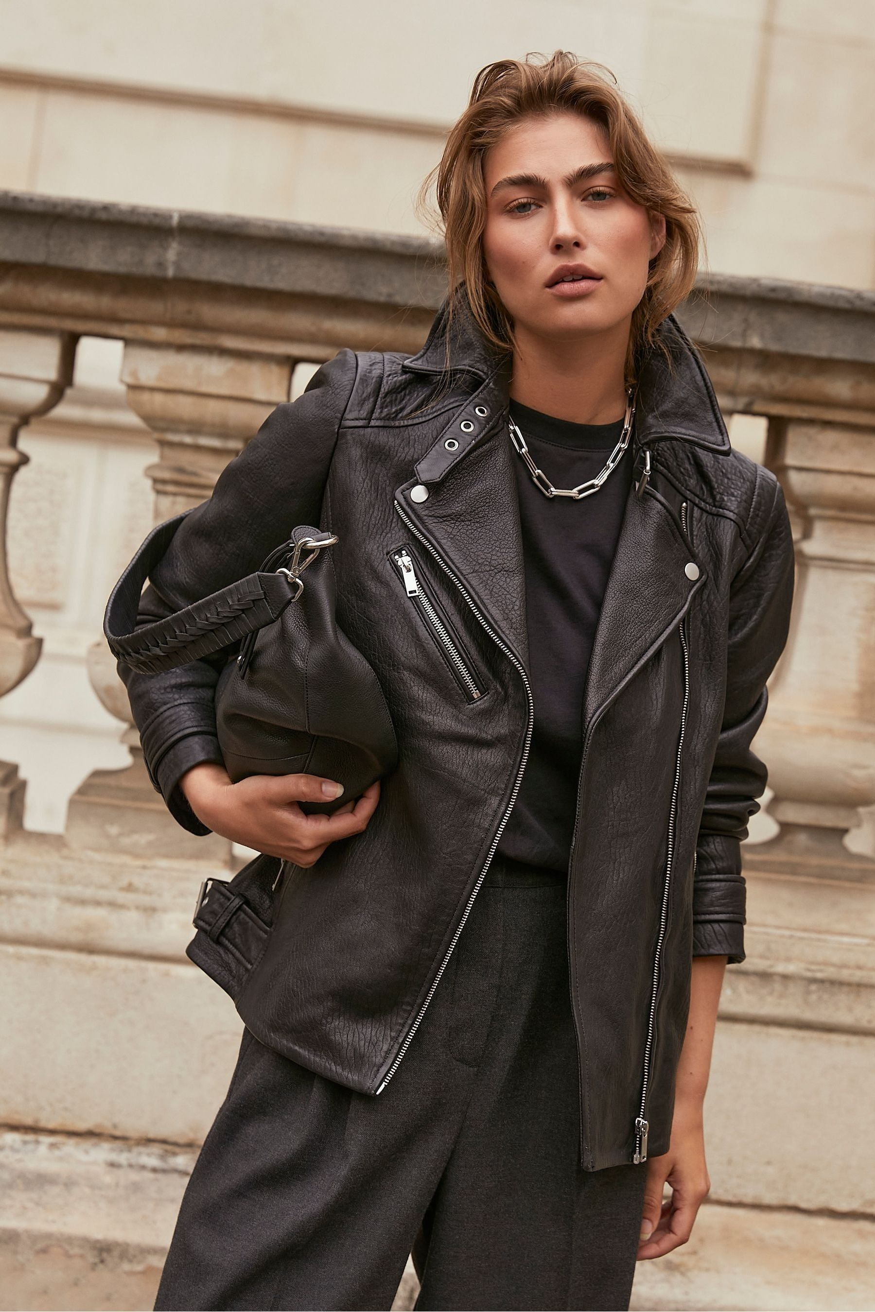 Buy Mint Velvet Black Oversized Leather Jacket from Next Luxembourg