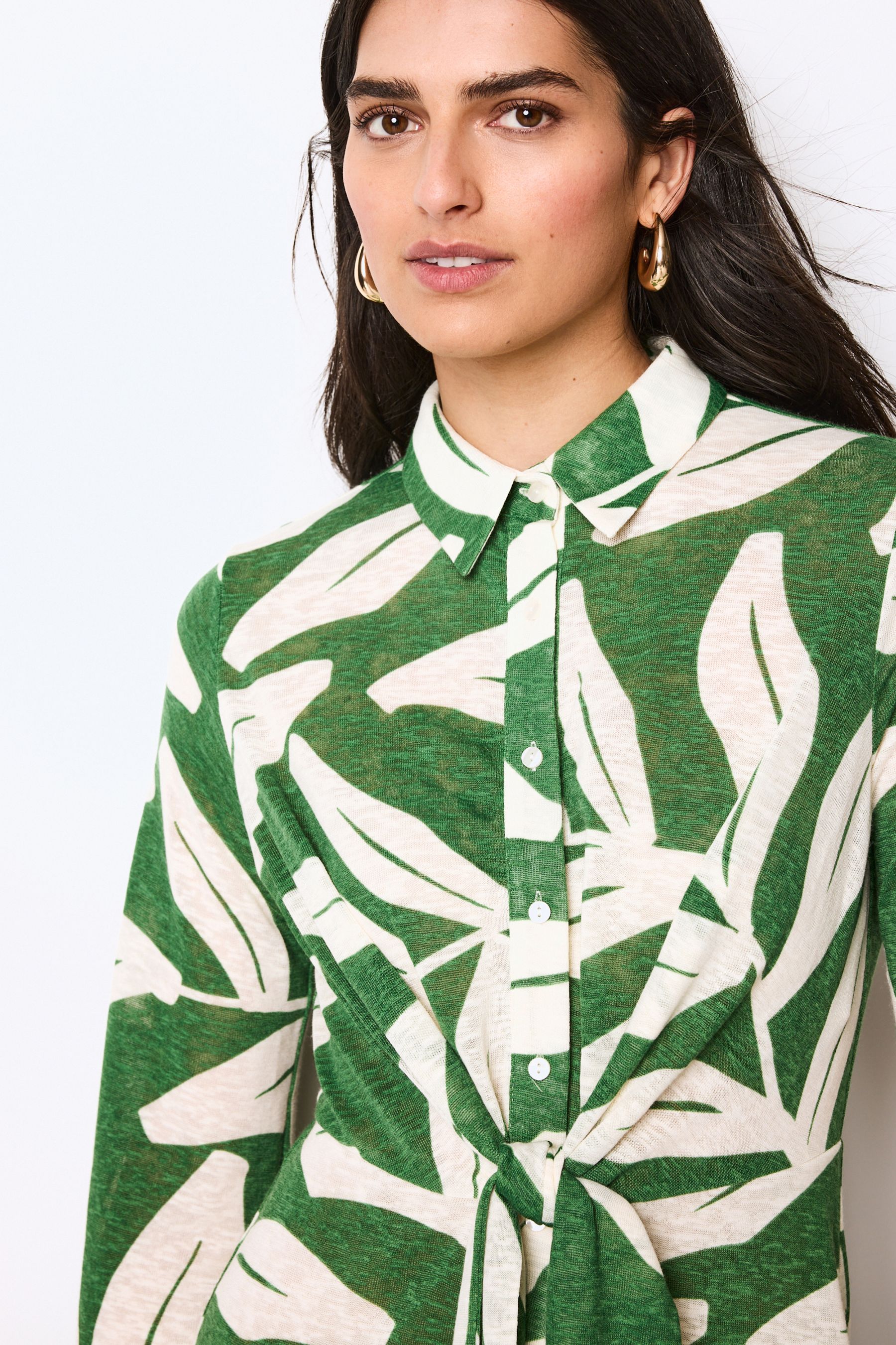 Buy Green Leaf Print Shirt Midi Dress from Next Luxembourg