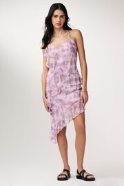 Lilac Floral Print Ruffle Asymmetric Mesh Mini Cami Dress - Image 1 of 8