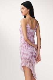 Lilac Floral Print Ruffle Asymmetric Mesh Mini Cami Dress - Image 4 of 8
