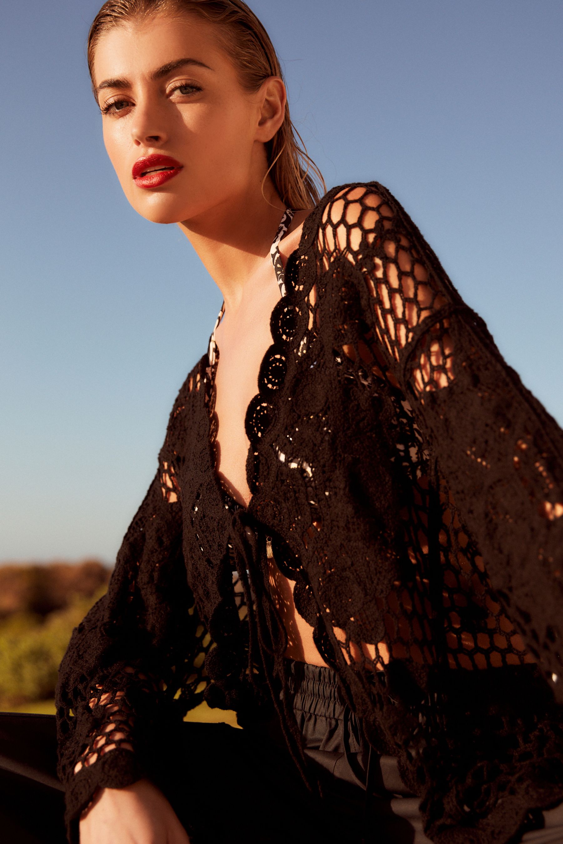 Buy Black Long Sleeve Crochet Cardigan from Next Luxembourg