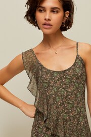 Green Floral Ruffle Asymmetric Mesh Mini Cami Dress - Image 4 of 6