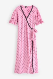 Pour Moi Pink Laney Lace Trim Woven Wrap Midi Dress - Image 3 of 5