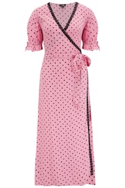 Pour Moi Pink Laney Lace Trim Woven Wrap Midi Dress - Image 4 of 5