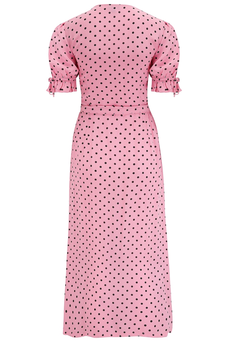 Pour Moi Pink Laney Lace Trim Woven Wrap Midi Dress - Image 5 of 5