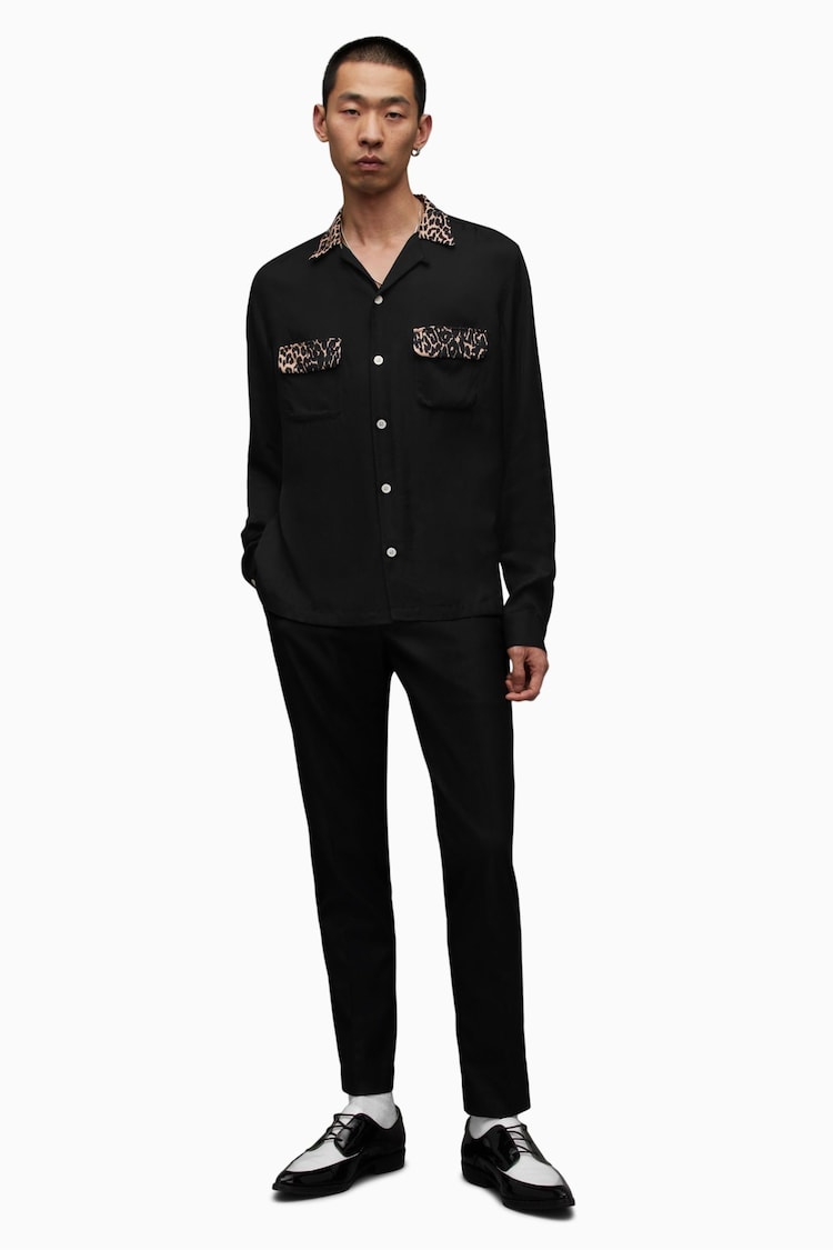 AllSaints Black Reserve Long Sleeve Shirt - Image 1 of 7