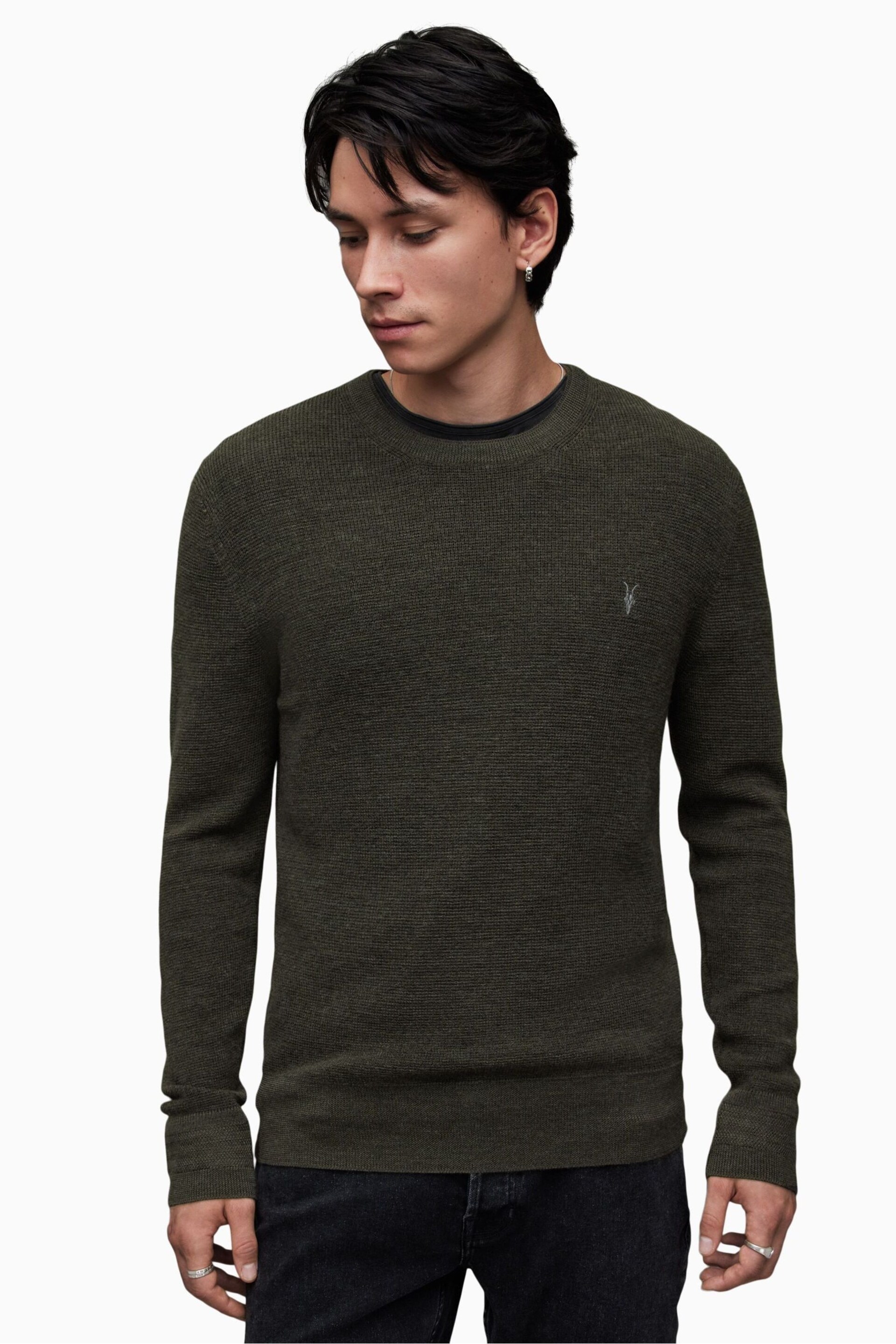 AllSaints Green Ivar Merino Crew Jumper - Image 1 of 5