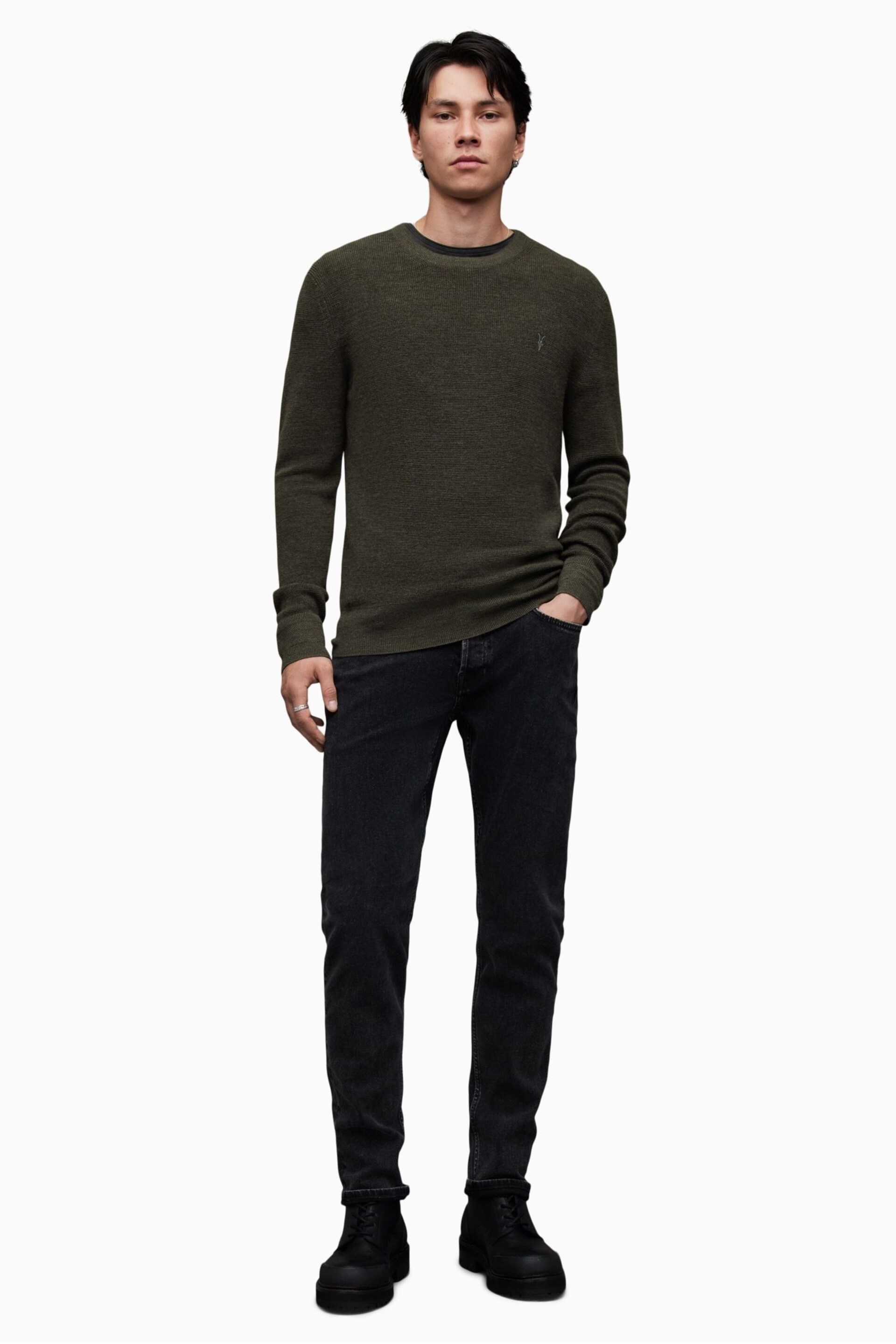 AllSaints Green Ivar Merino Crew Jumper - Image 3 of 5