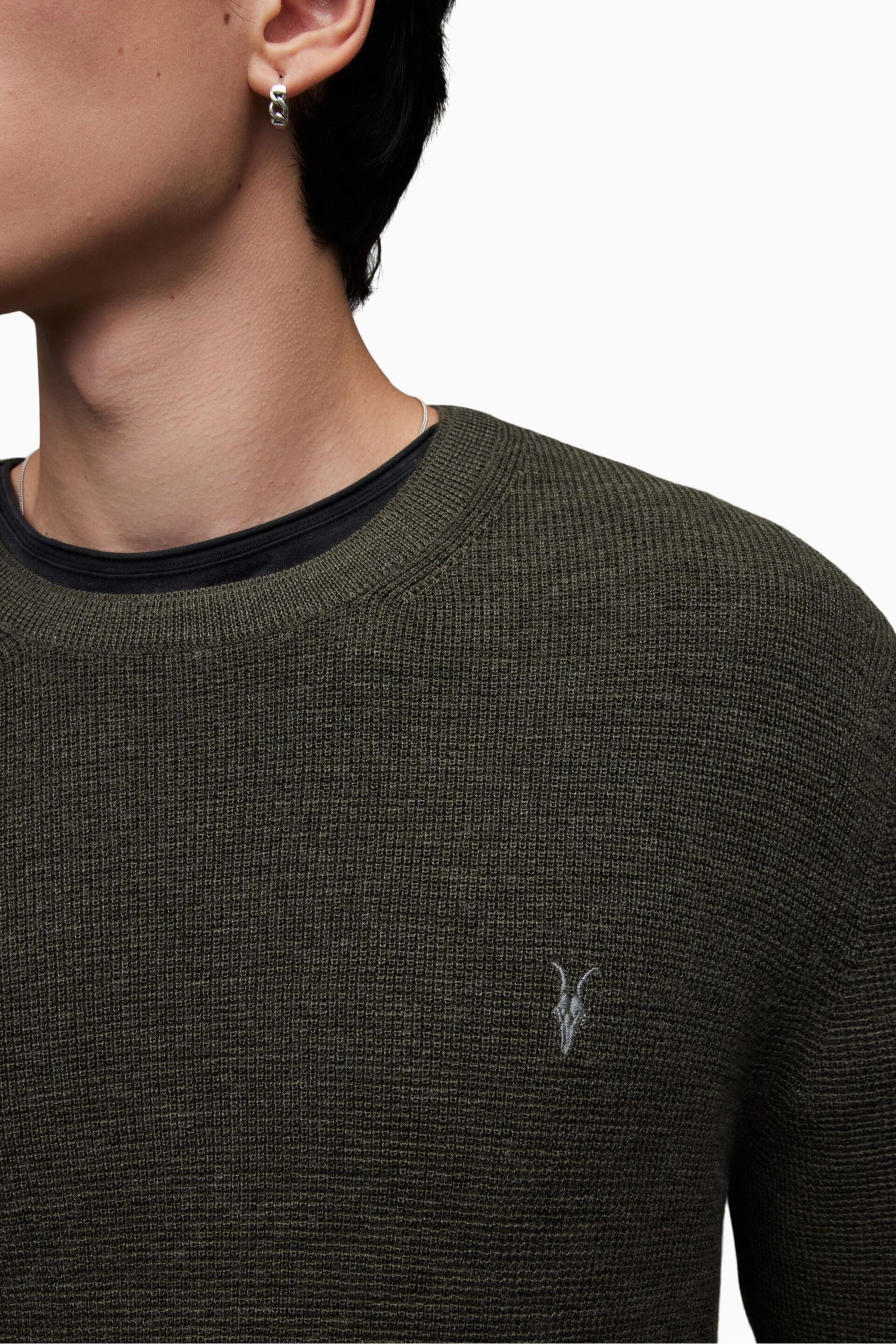 AllSaints Green Ivar Merino Crew Jumper - Image 4 of 5