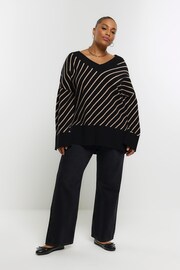 River Island Black Plus V-Neck Visual Button Jumper - Image 3 of 4