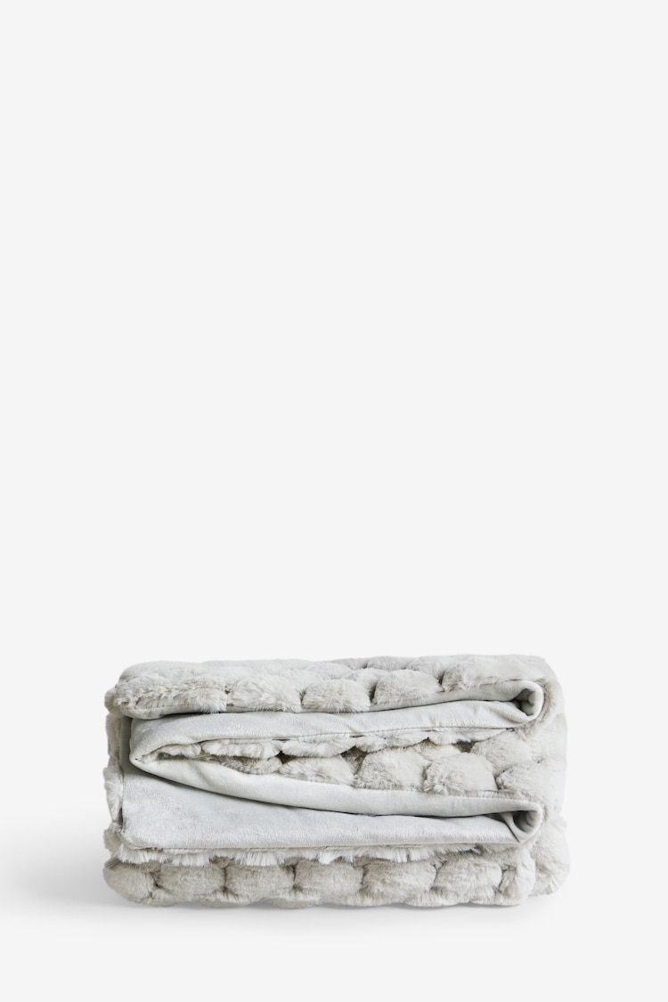 Grey Luna Scalloped Plush Faux Fur Throw - Image 5 of 5