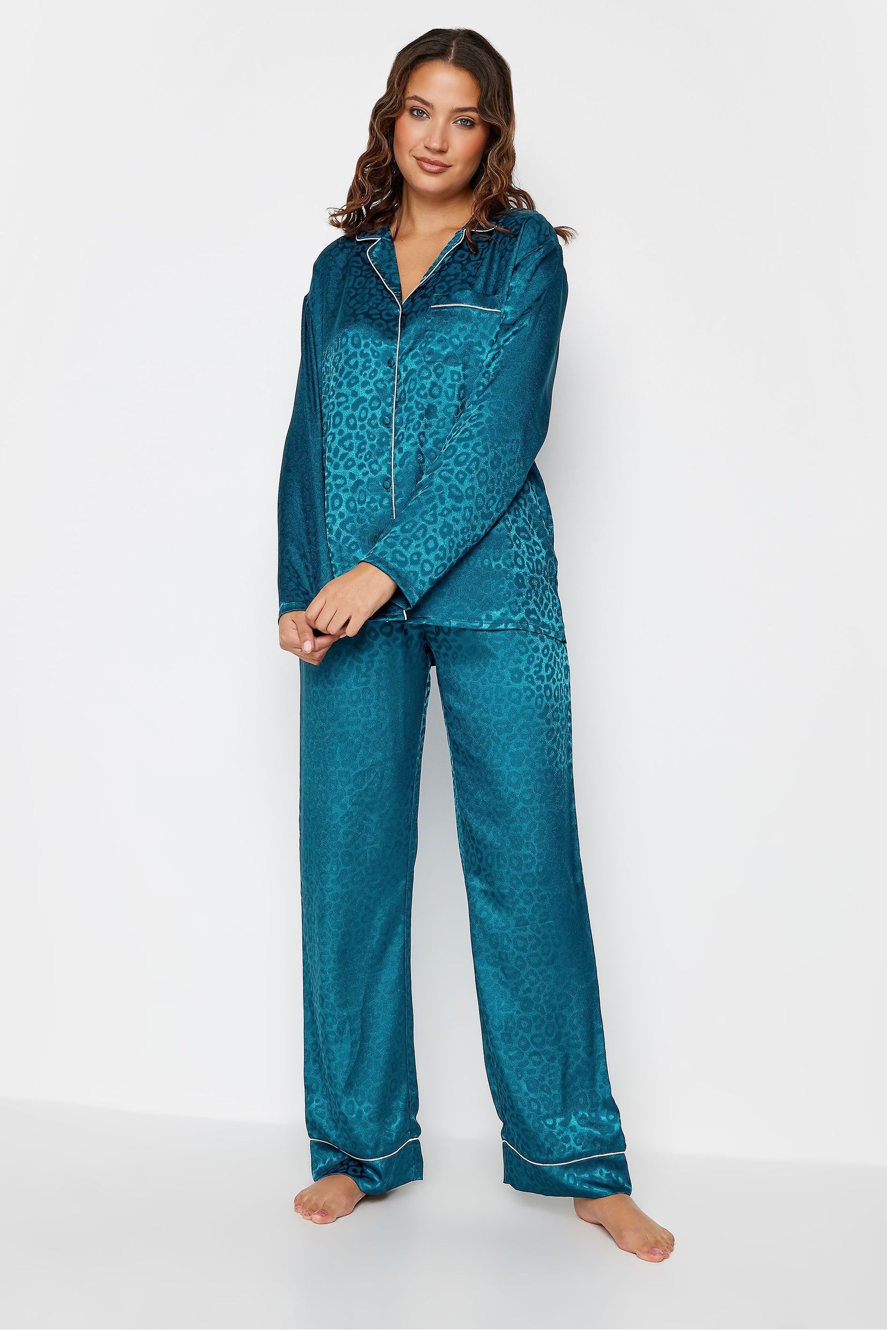 Buy Long Tall Sally Green Animal Jacquard Satin Pyjamas Set from Next Ireland
