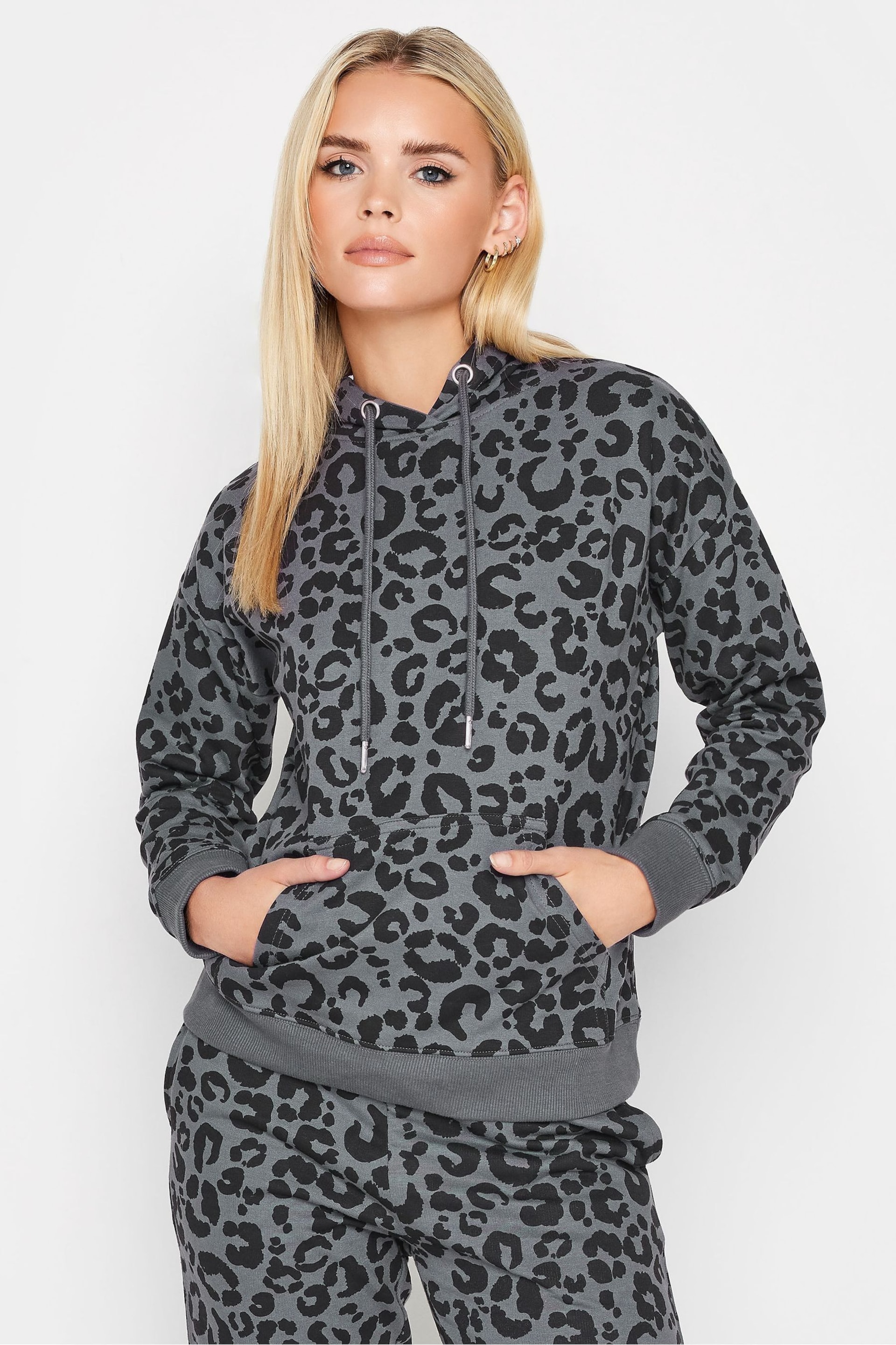 PixieGirl Petite Grey Leopard Print Hoodie - Image 1 of 4