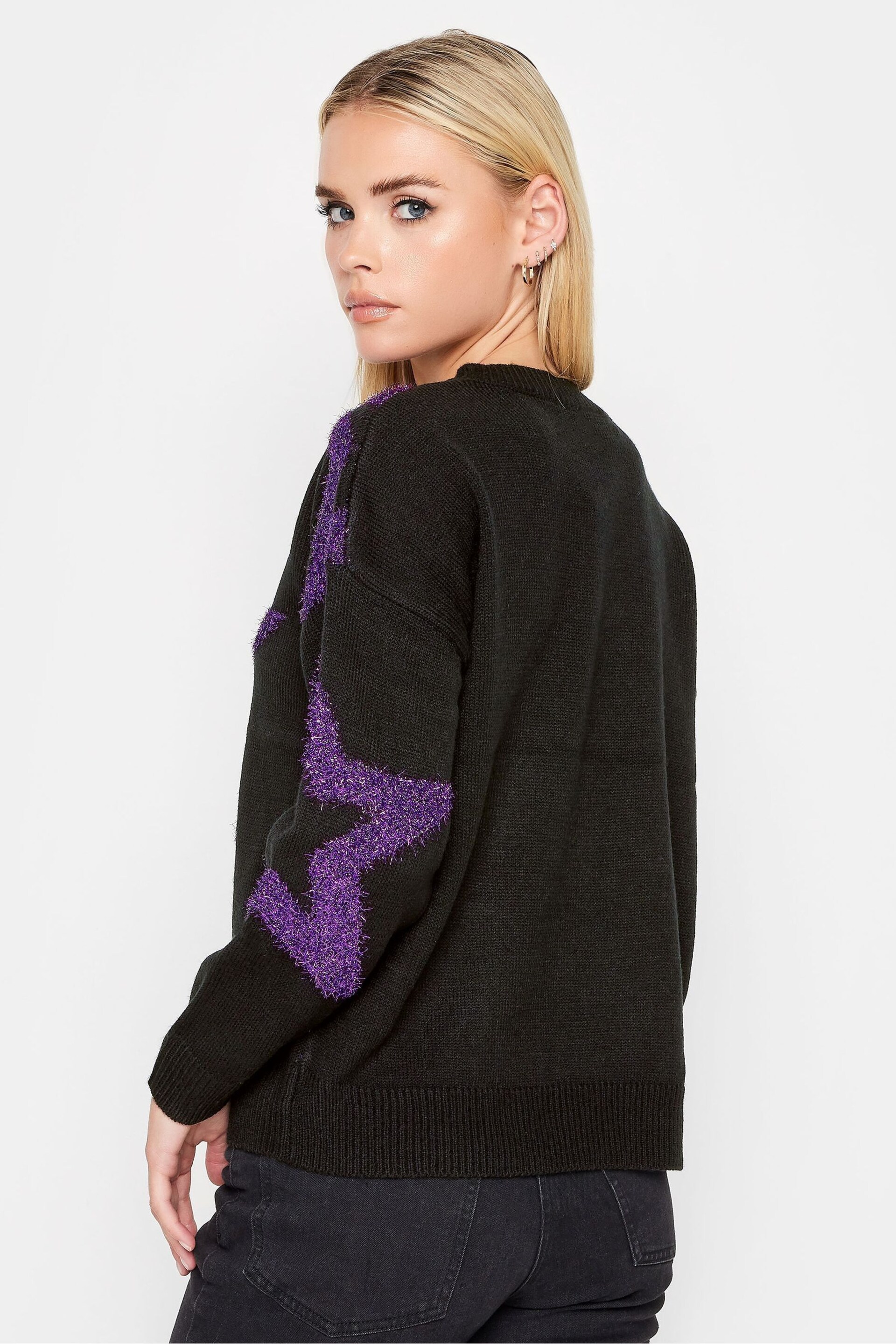 PixieGirl Petite Black Tinsel Star Jumper - Image 2 of 4