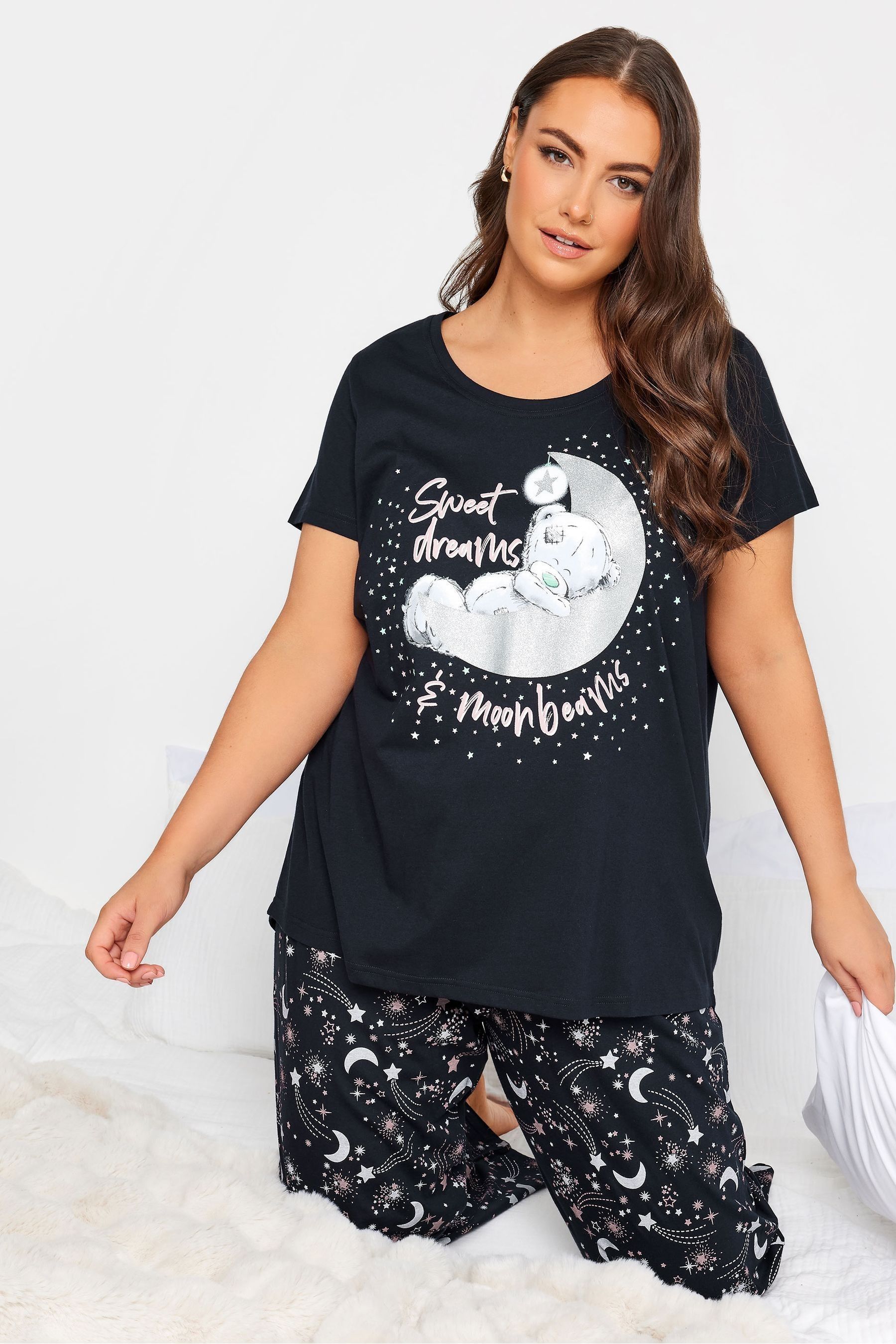 Buy Yours Curve Blue 100 Cotton Sweet Dreams Tatty Teddy Wide Leg Pyjamas Set from the Next UK online shop