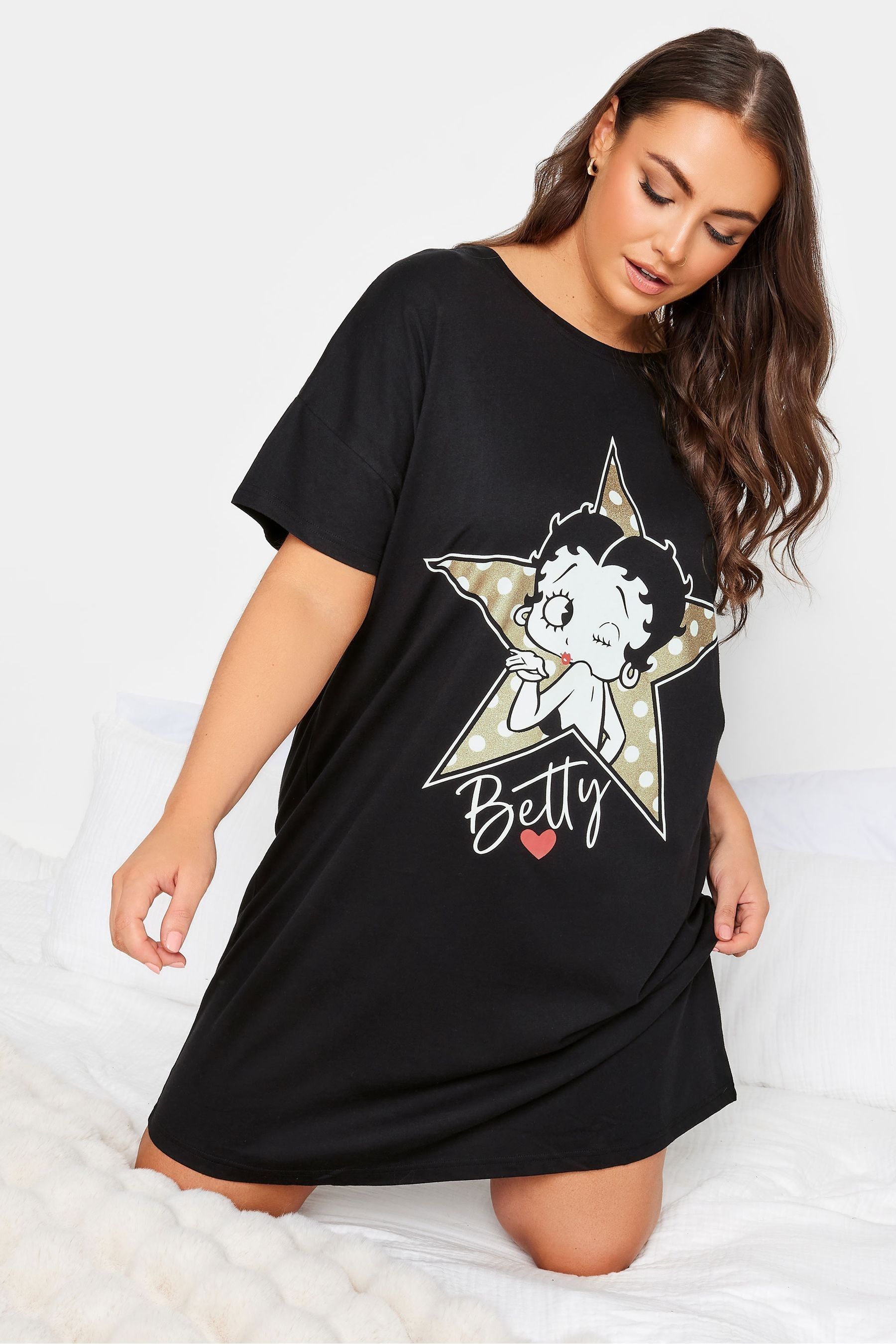 Buy Yours Curve Black 100 Cotton Winking Betty Boop Sleeptee Nightie from the Next UK online shop