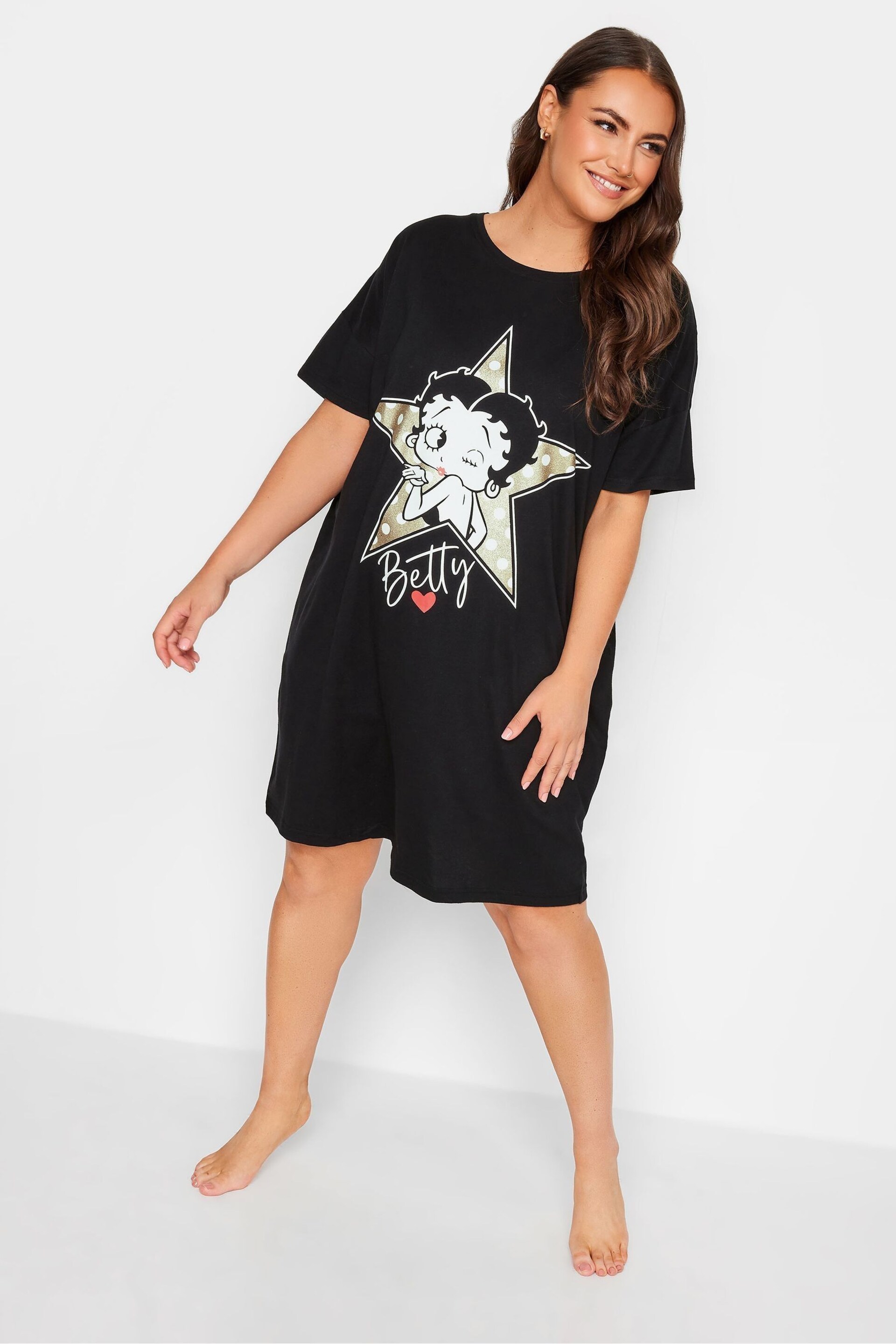 Yours Curve Black Winking Betty Boop Sleeptee Nightie - Image 2 of 4