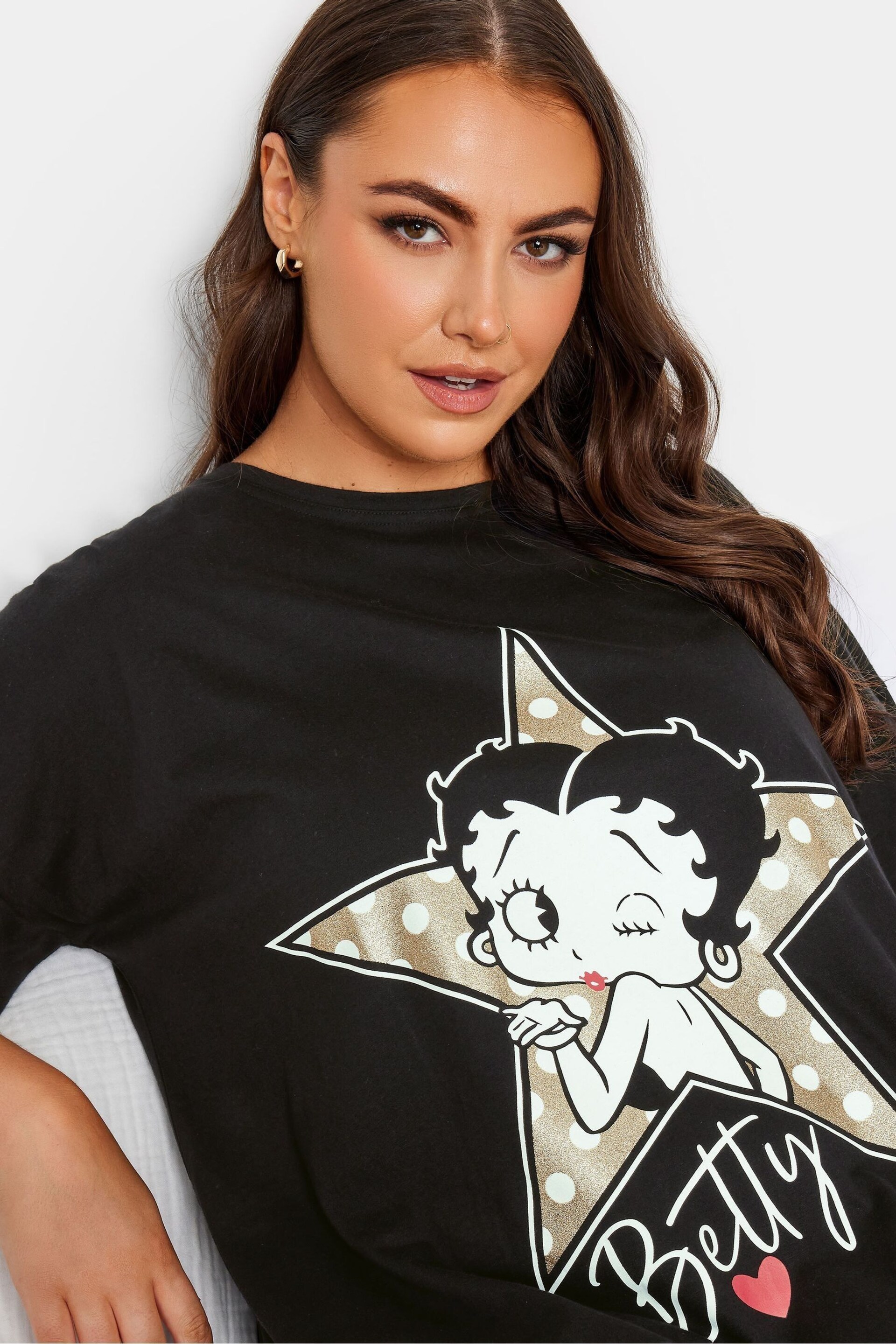 Yours Curve Black Winking Betty Boop Sleeptee Nightie - Image 4 of 4