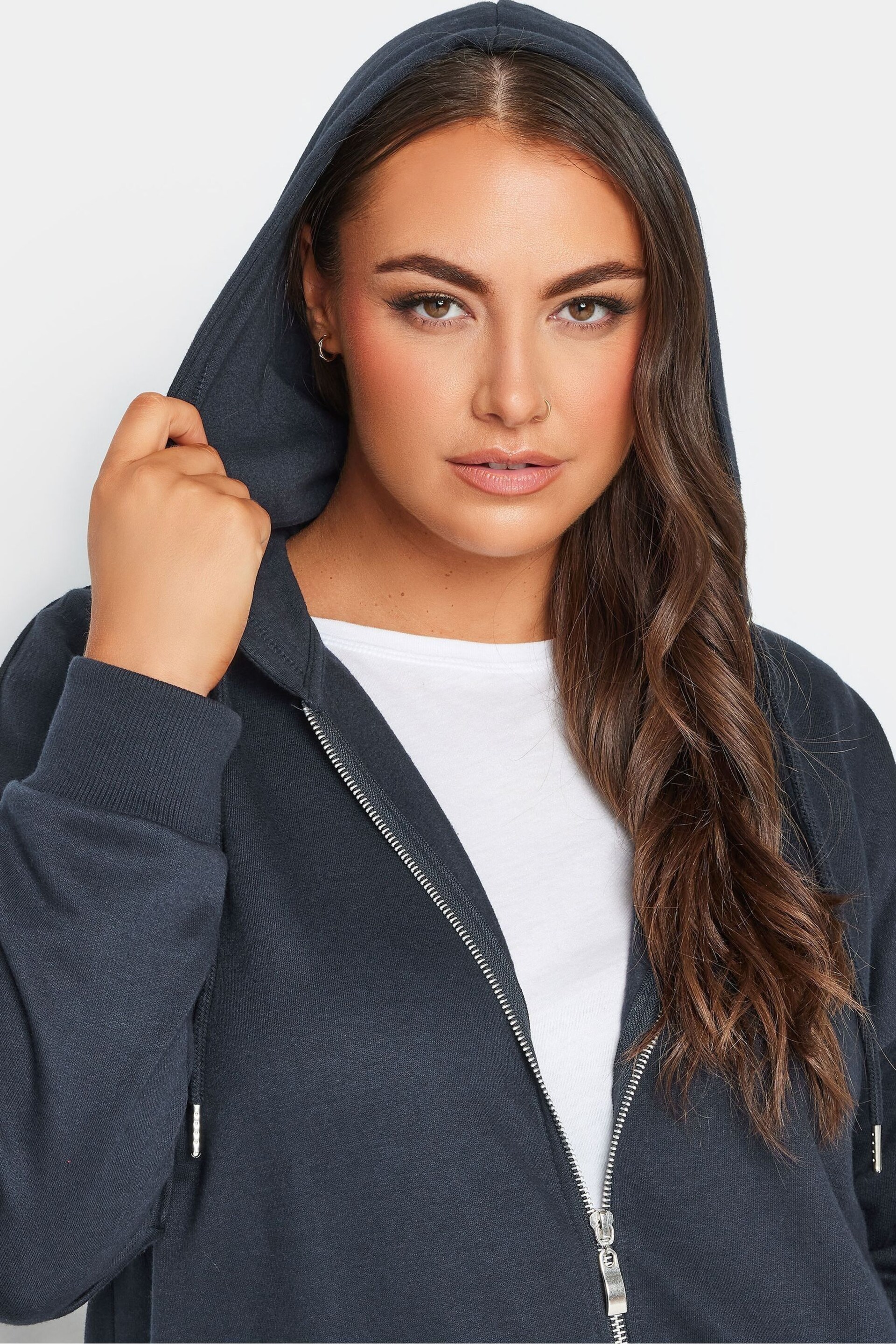 Yours Curve Blue Longline Zip Through Hoodie - Image 4 of 4