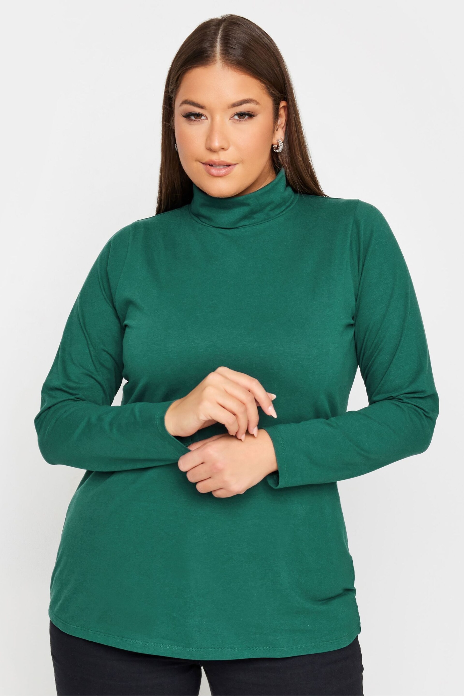 Yours Curve Green Longsleeve Turtle Neck Tops 2 Packs - Image 2 of 5