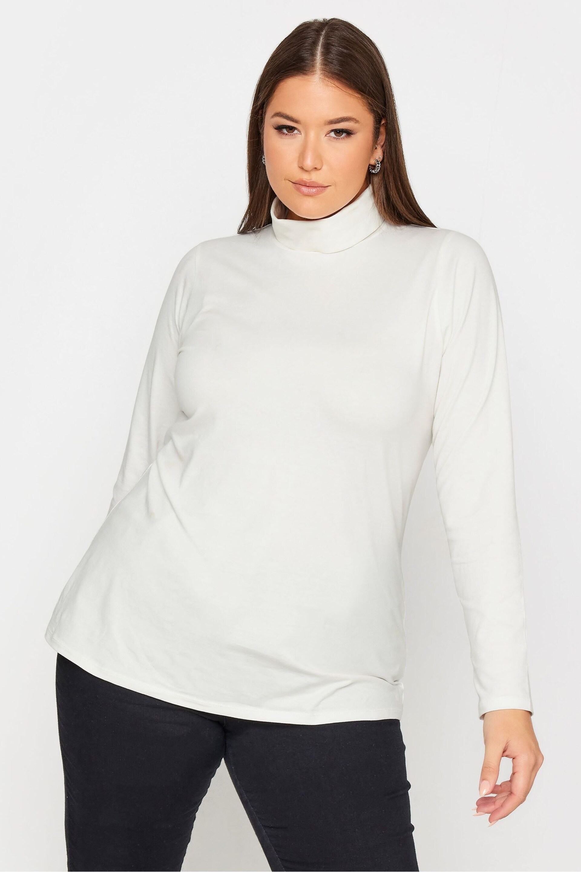 Yours Curve Black Longsleeve Turtle Neck Tops 2 Packs - Image 2 of 5