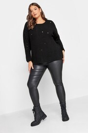 Yours Curve Black Distressed Crew Neck Jumper - Image 3 of 4