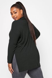 Yours Curve Black Oversized Turtle Neck Ribbed Longsleeve T-Shirt - Image 2 of 5