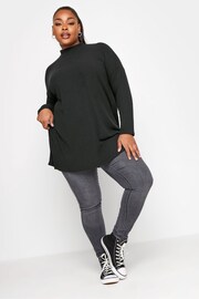 Yours Curve Black Oversized Turtle Neck Ribbed Longsleeve T-Shirt - Image 4 of 5