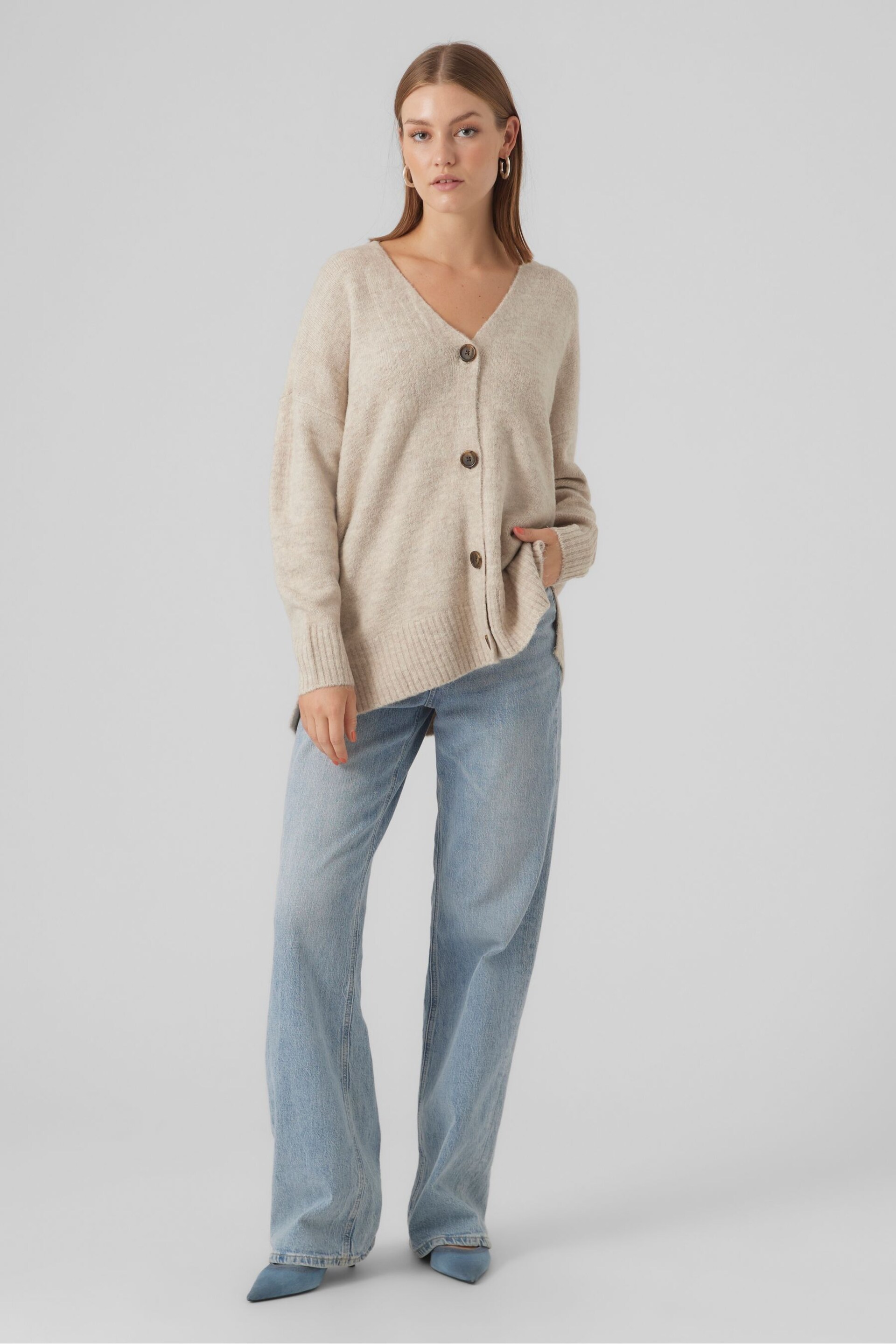 VERO MODA Cream Oversized Button Down Cardigan - Image 2 of 5