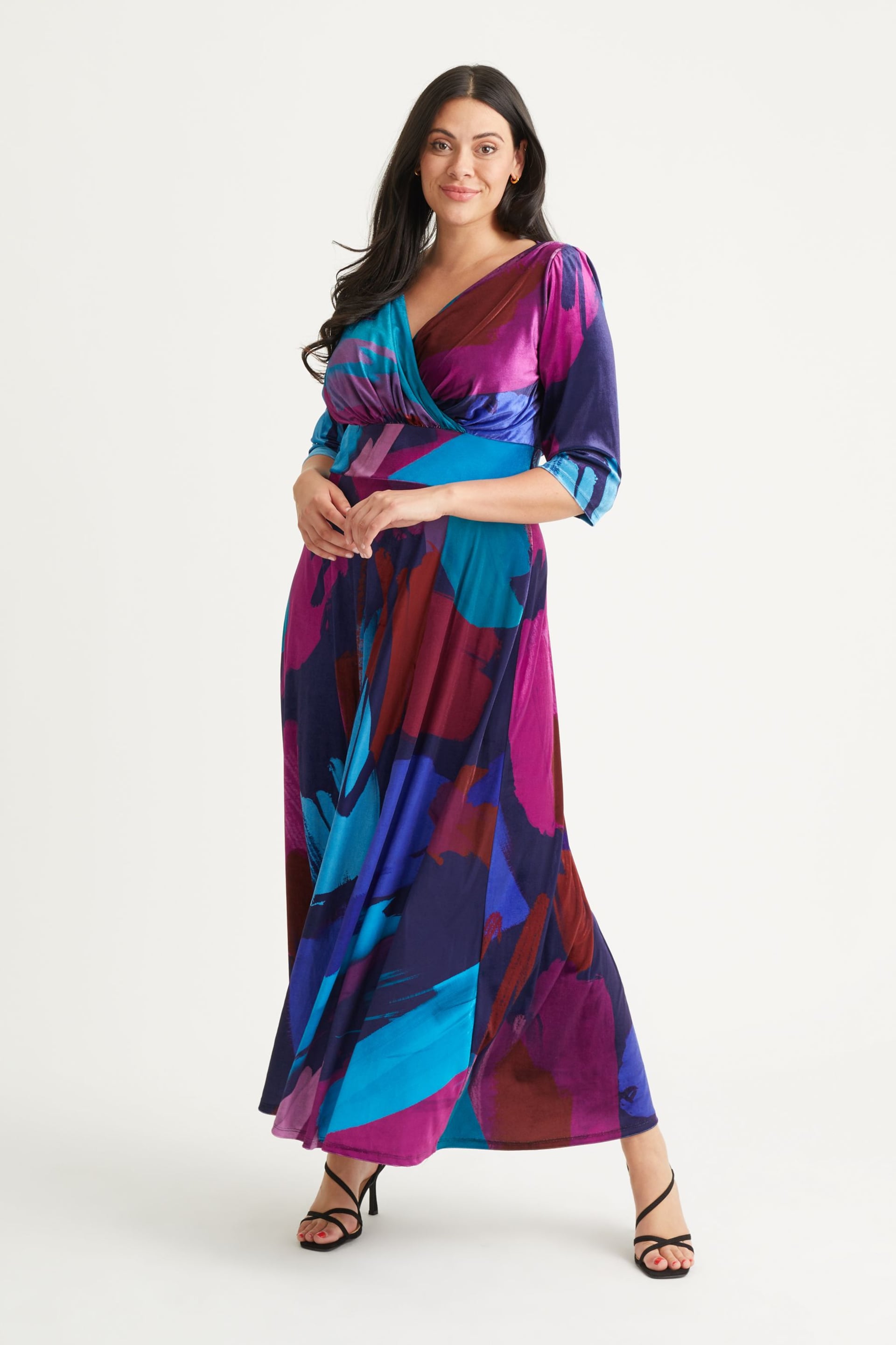 Scarlett & Jo Purple & Blue Multi Print Verity Maxi Gown - Image 1 of 4