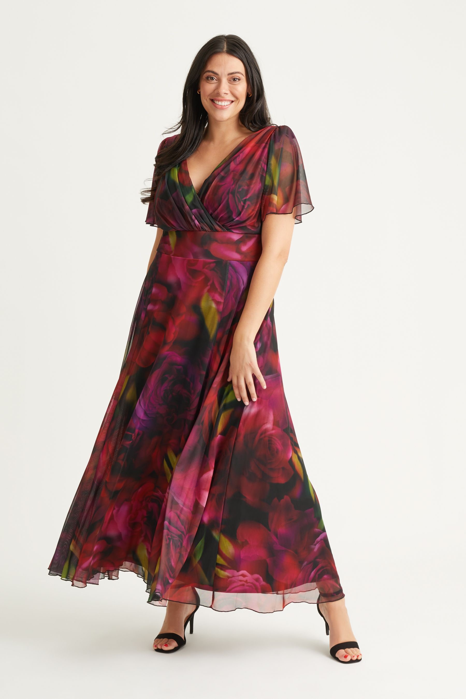 Buy Scarlett Jo Red Floral Isabelle Winter Print Float Sleeve Maxi Dress from Next Belgium