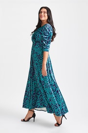 Scarlett & Jo Teal Blue Print Verity Pucci Velvet Maxi Gown - Image 3 of 4