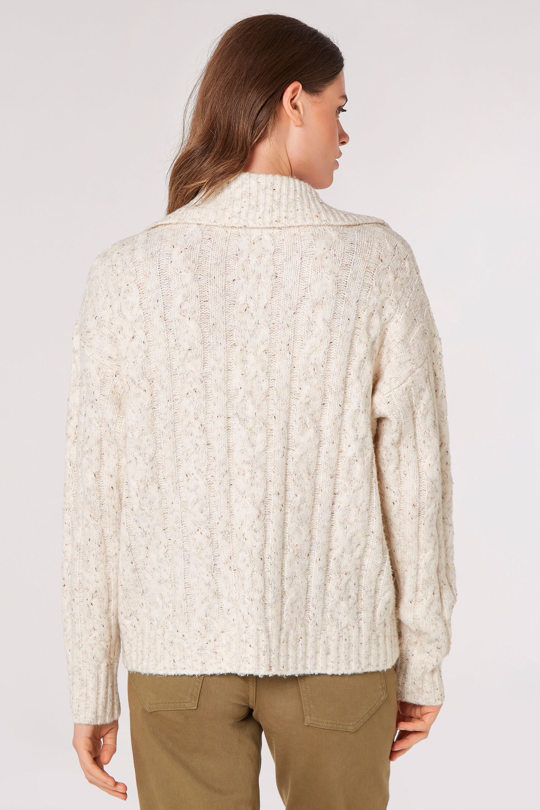 Buy Apricot Cream Chunky Collar Aran Cardigan from Next Ireland