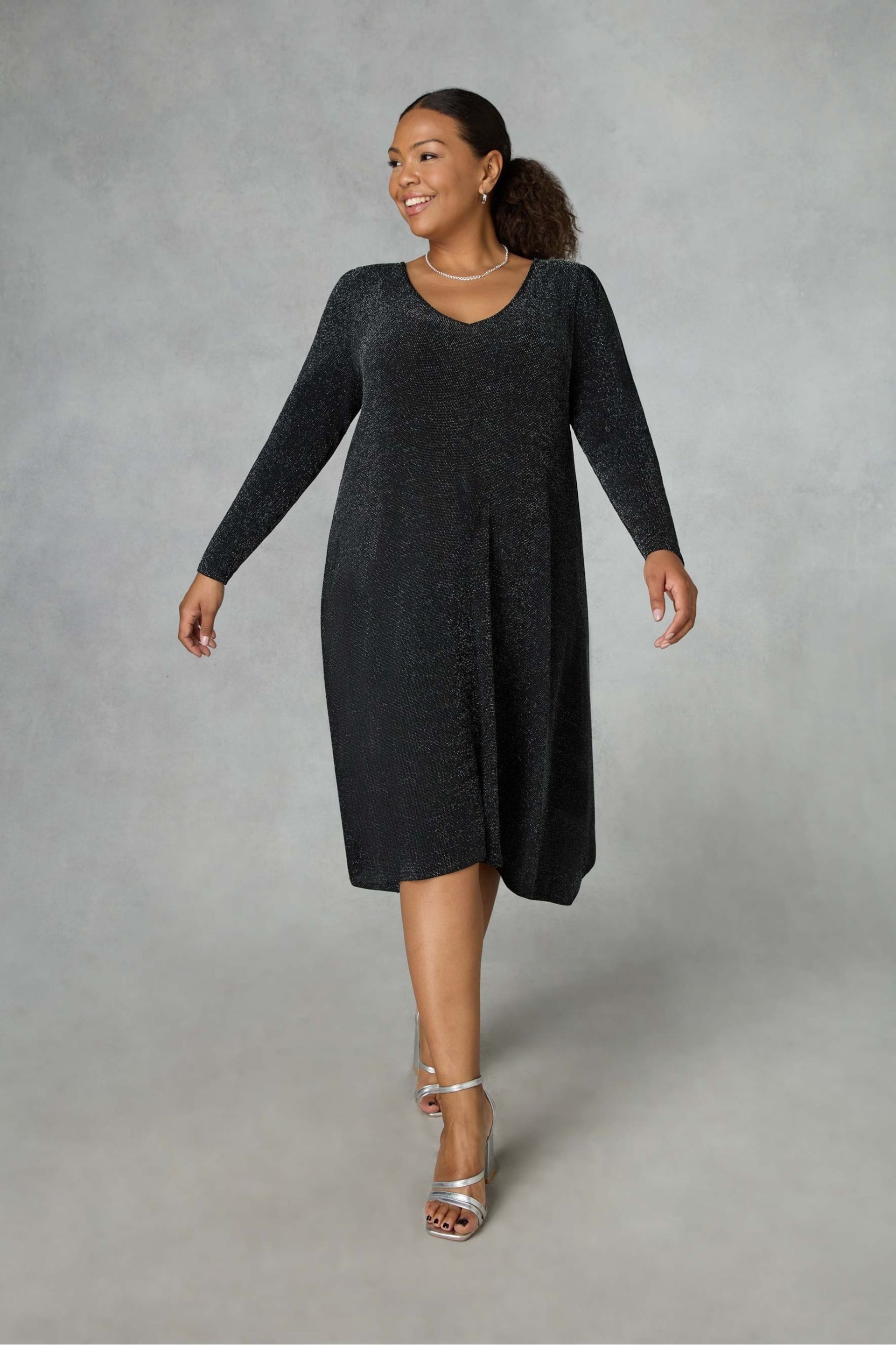 Live Unlimited Curve - Silver Sparkle Jersey Hanky Hem Dress - Image 3 of 4