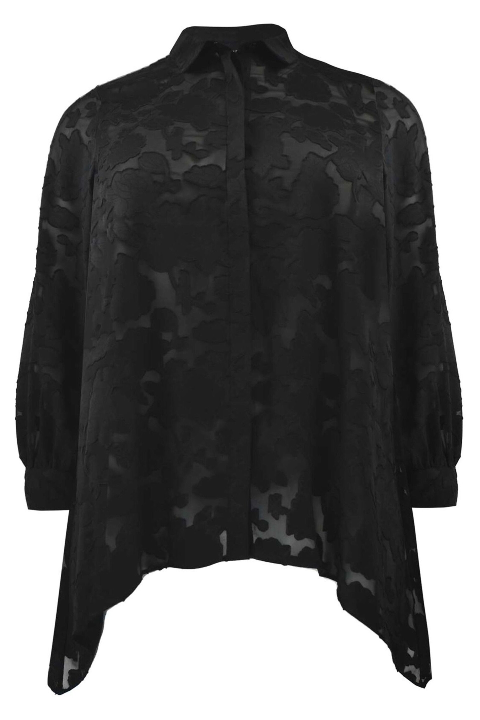 Live Unlimited Curve - Floral Burnout Hanky Hem Longline Black Blouses - Image 4 of 4