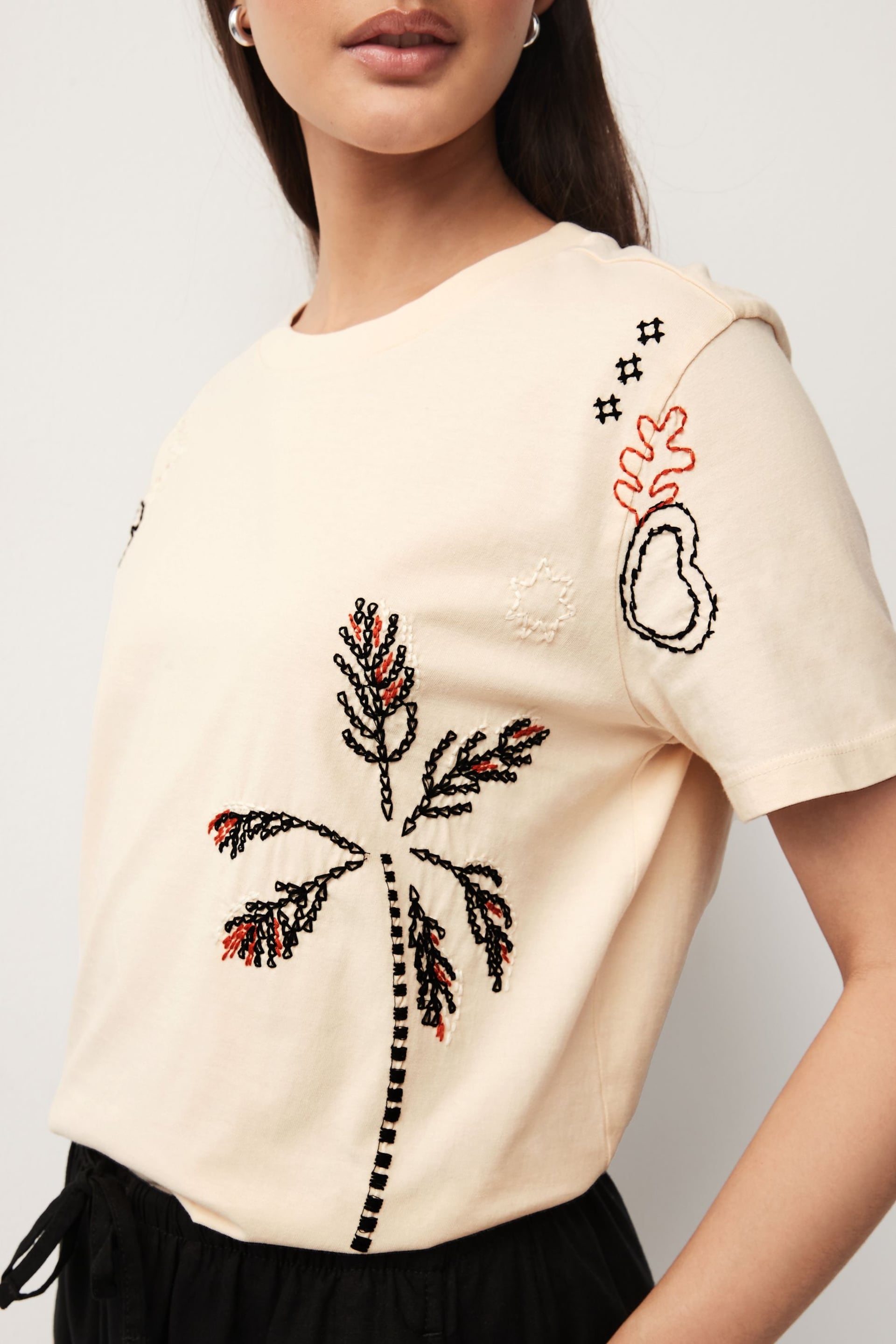 Ecru Embroidered Palm T-Shirt - Image 5 of 7
