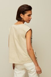 Khaki Green Broderie V-Neck Lace Detail Short Sleeve Top - Image 3 of 6