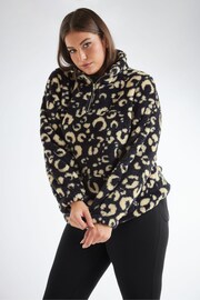 Yours Curve Black Leopard Half Zip Fleece - Image 1 of 3