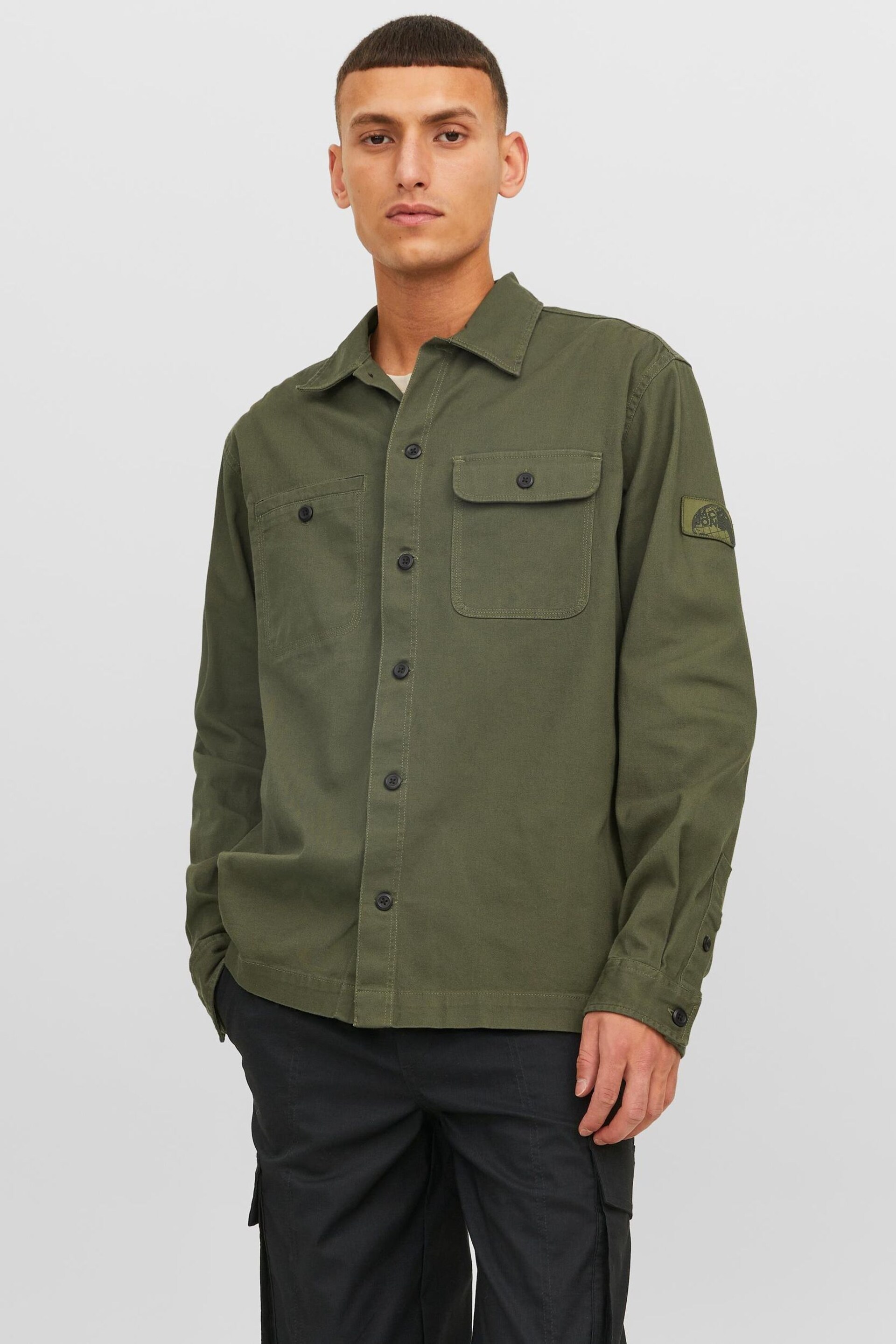 JACK & JONES Green Smart Pocket Detail Overshirt - Image 1 of 7