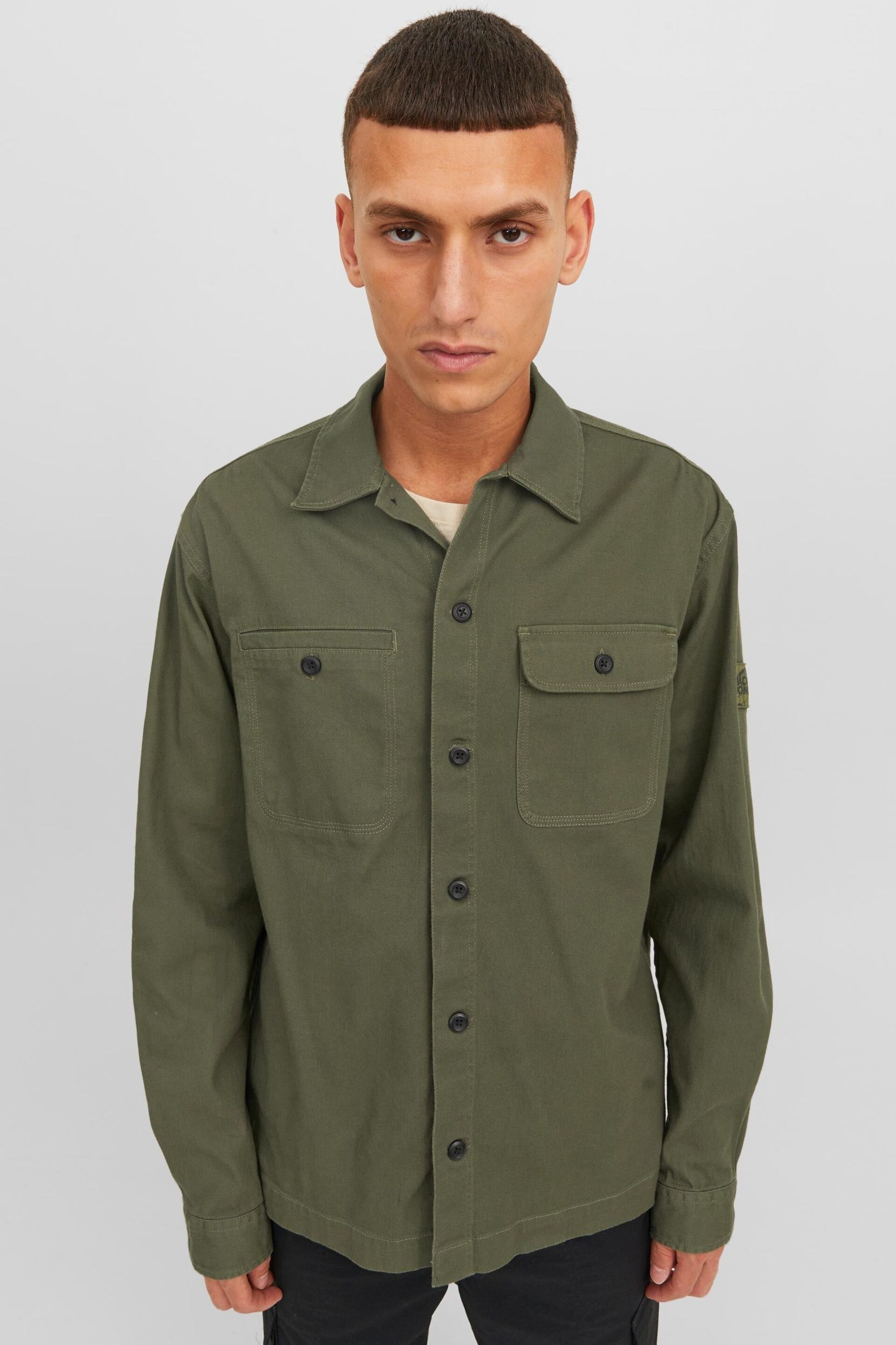 JACK & JONES Green Smart Pocket Detail Overshirt - Image 4 of 7