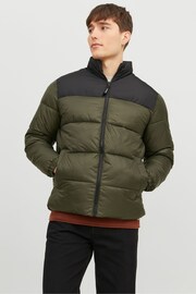 JACK & JONES Green Quilted Padded Collarless Jacket - Image 1 of 5
