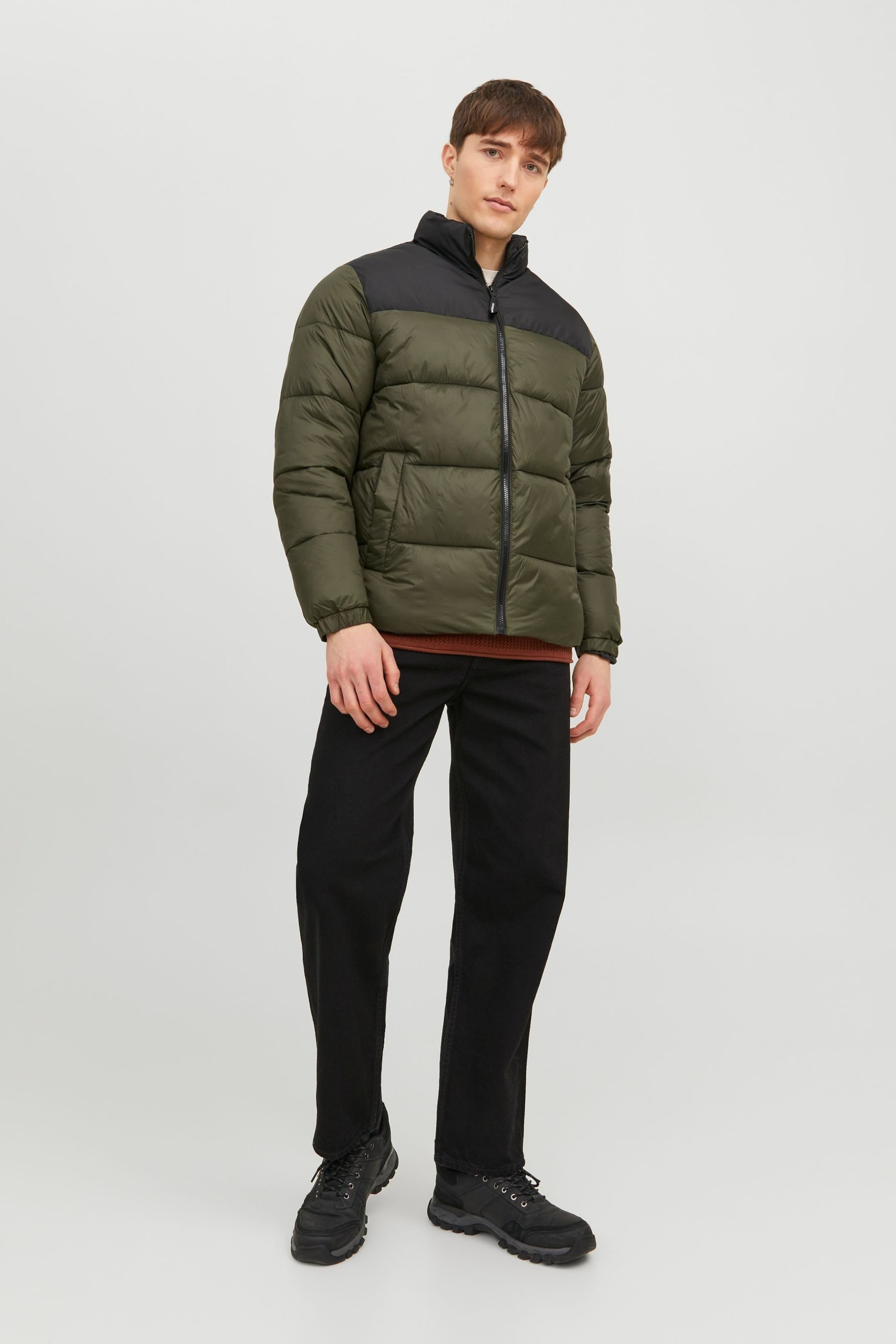 JACK & JONES Green Quilted Padded Collarless Jacket - Image 3 of 5