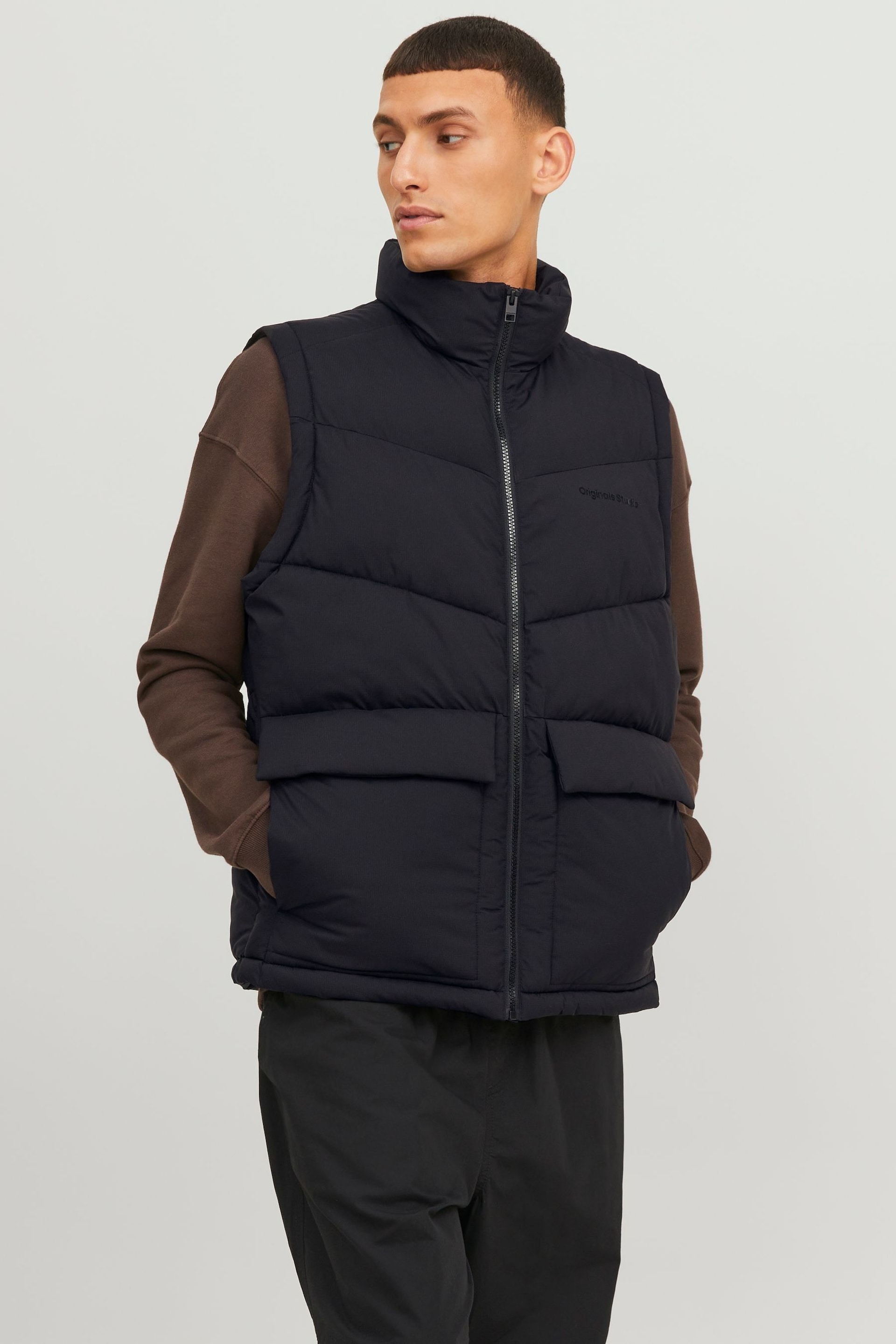 JACK & JONES Black Padded Pocket Detail Gilet - Image 1 of 6