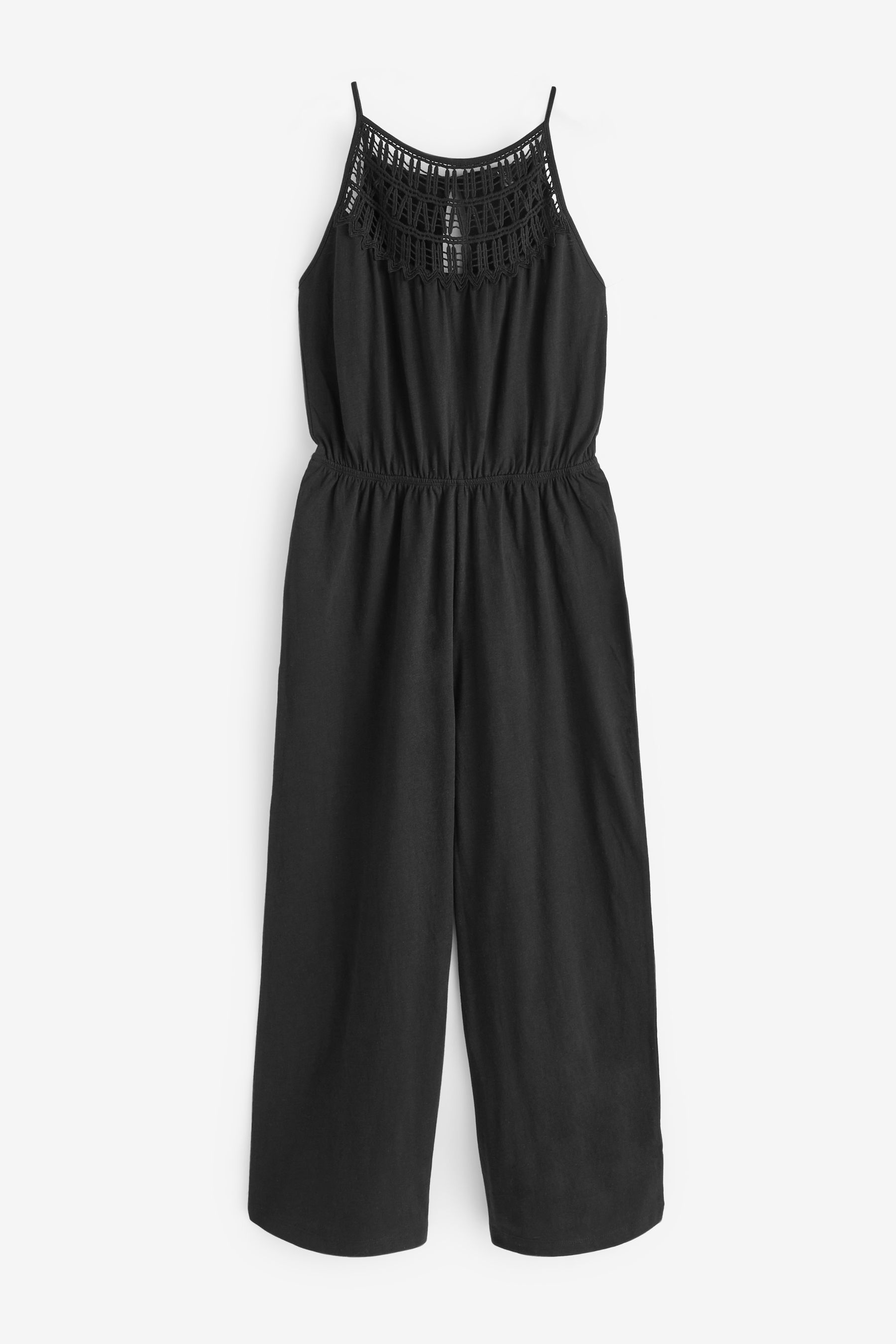 Black crochet jumpsuit sales