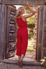 Red Crochet Detail Sleeveless Jumpsuit - Image 3 of 6
